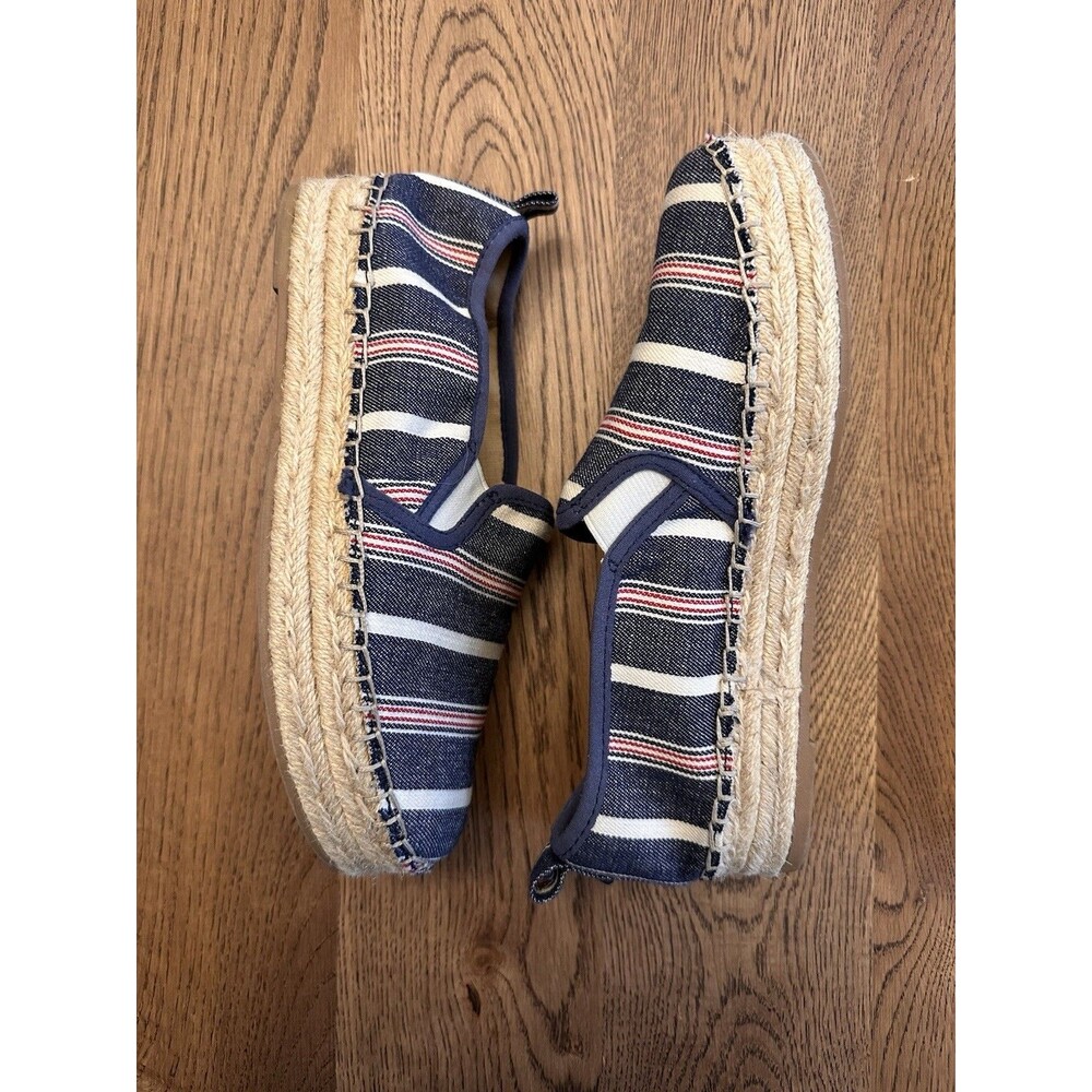 Sam Edelman Carrin Espadrille Platform Shoes Denim Striped Women Size 7.5
